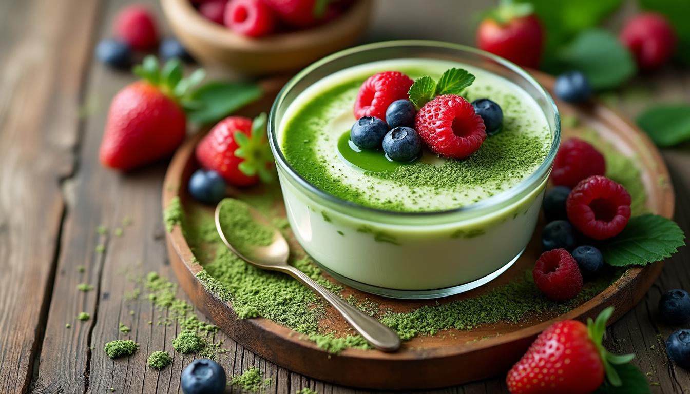 découvrez notre recette de panna cotta au thé matcha, un dessert léger et crémeux qui ravira vos papilles en toute occasion. idéal pour impressionner vos invités ou pour un moment de douceur chez vous, ce délice allie les bienfaits du thé matcha à une texture irrésistible.