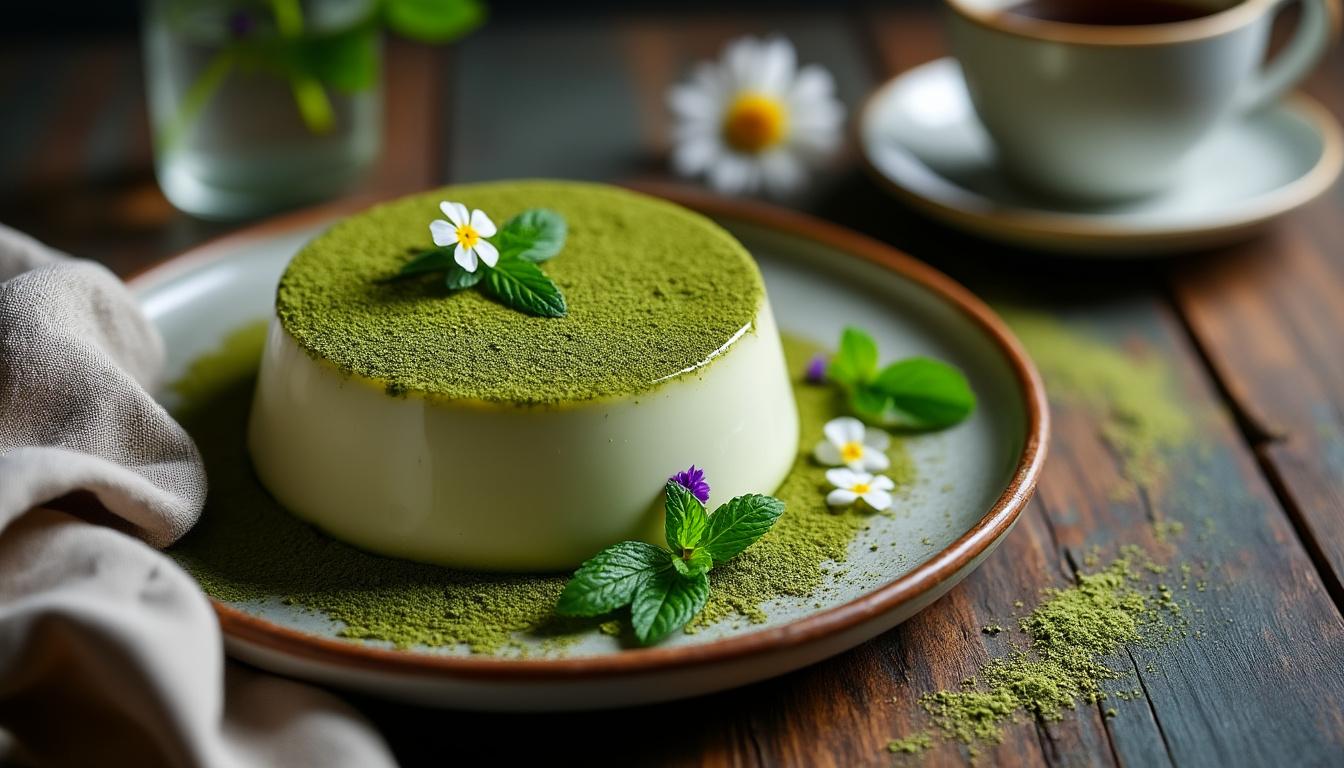 découvrez notre panna cotta au thé matcha, un dessert délicat et léger à savourer en toute occasion. parfait pour épater vos invités ou pour un moment de gourmandise, ce délice allie la douceur de la panna cotta à l'arôme subtil du thé matcha. une recette facile à réaliser qui ravira les papilles des amateurs de desserts raffinés.