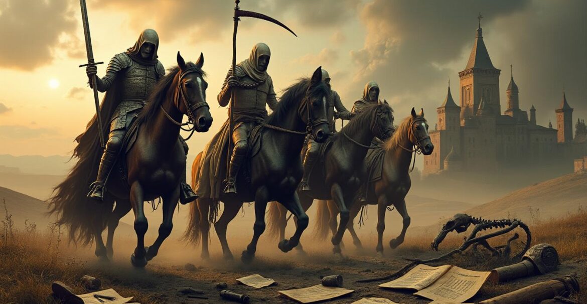 découvrez les origines historiques fascinantes des 4 cavaliers de l'apocalypse et explorez leur signification à travers les âges.